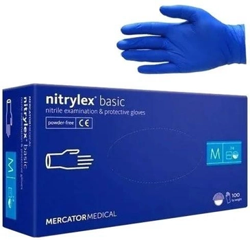 Рукавиці нітрилові оглядові Nitrylex BASIC нестерильні неопудрені розмір М 100 Шт Сині