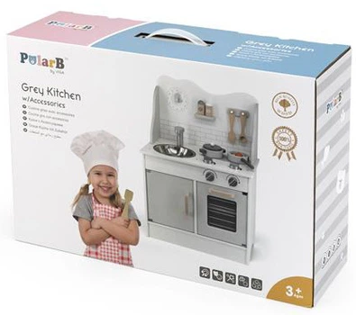 Дитяча кухня з дерева з аксесуарами Viga Toys PolarB Сіра (6971608440496)