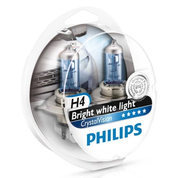 Комплект авто ламп H4 60/55W 12V (кристально белый) PHILIPS оригинал с гарантией! P43t Cristal Vision +2xW5W