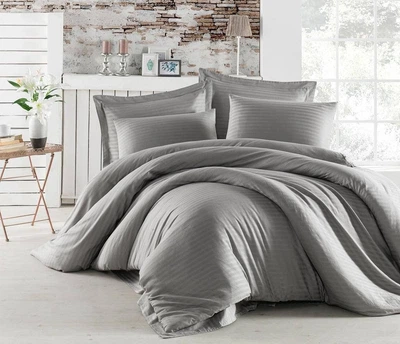 Комплект постельного белья Страйп-Сатин XR Italy Quilt Cover set 100% Cotton 160х200см Серый