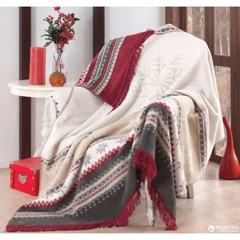 Плед Arya Хлопок Blanket Snomly 200x220 см Голубой Бежевый с красным