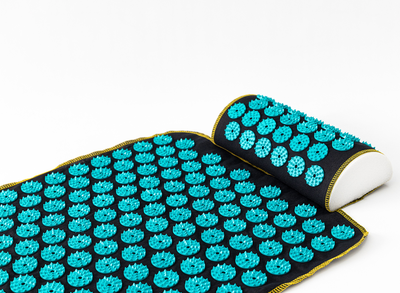 Масажний килимок Аплікатор Кузнєцова + валик масажер для спини/шиї/ніг/стоп/голови/тіла OSPORT (n-0009) Чорно-бірюзовий