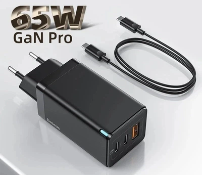 Блок питания Baseus GaN 2 PRO Quick Charger 65W (2 Type-С+USB) + кабель USB-C 100W для MacBook/Asus/Lenovo/HP/Google/Huawei/Samsung