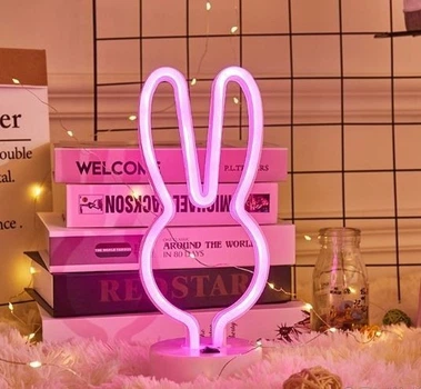 Неоновый светильник ночник Зайчик настольная декоративная Neon Decoration Lamp розовый свет