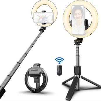 Тримач для селфі - монопод Selfie Stick L07 з кільцевою лампою 16 см для телефону (акумулятор, Bluetooth)