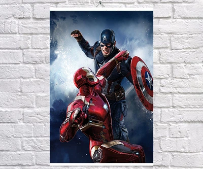 Постер BEGEMOT Мстители Супергерои MARVEL Железный Человек и Капитан Америка 61x90 см (1124049-1)