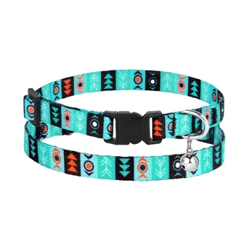 Нашийник Для Кішок BronzeDog Urban Tribal Нейлоновий з Пластикової Пряжкою і Дзвоником Інки Ментоловий 10 мм 18-28 см (49/1336)