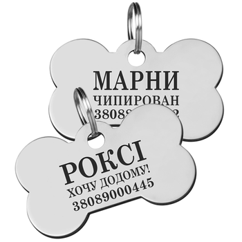Адресник для Собак BronzeDog з Гравіюванням з Нержавіючої Сталі Кісточка Сріблястий 40*25 мм (90031)
