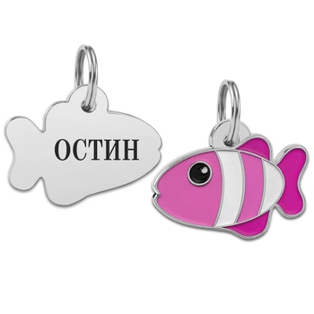 Адресник для Собак и Котов Эмалированный BronzeDog "Рыбка" Розовый 27*18 мм (95417)