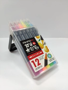 Разноцветные двусторонние фломастеры AIHAO Twin Watercolor Pens 12 шт