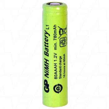 Аккумулятор промышленный GP 80AAAH, Ni-MH AAA, 800mAh, 1.2V, 0.96Wh, 2.4A, flat top