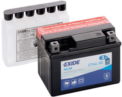 Мото аккумулятор Exide AGM 3 Ah Ев (-/+) 50EN (ETX4L-BS)