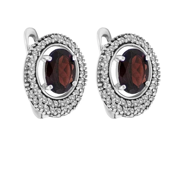 Серьги из серебра с гранатами и куб. циркониями 144597