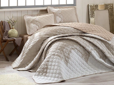 Покривало стеганное бавовняна з наволочками Aran Clasy 240x260 Mikanos V2 Бежевий