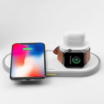 Беспроводная док-станция Hoco 3в1 Wireless Fast Charger для iOS|Android white