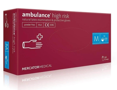 Рукавички латексні (M) Mercator Medical Ambulance High Risk (17201900) 50 шт 25 пар (10 уп/ящ)