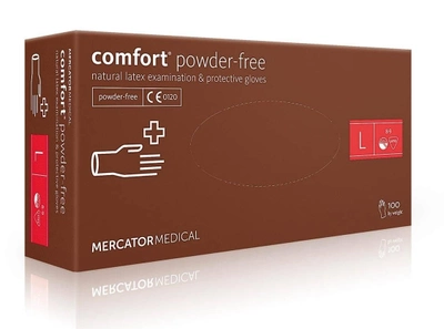 Рукавички латексні (L) Mercator Medical Comfort Powdered-Free (17205200) 100 шт 50 пар (10уп/ящ)