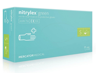 Рукавички нітрилові (S) Mercator Medical Nitrylex Green м'ятні (17202800) 100 шт 50 пар (10уп/ящ)