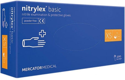 Перчатки нитриловые (XS) Mercator Medical Nitrylex Basic синие (17203400) 200 шт 100 пар (10уп/ящ)