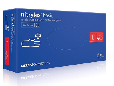 Перчатки нитриловые (L) Mercator Medical Nitrylex Basic синие (17202300) 200 шт 100 пар (10уп/ящ)