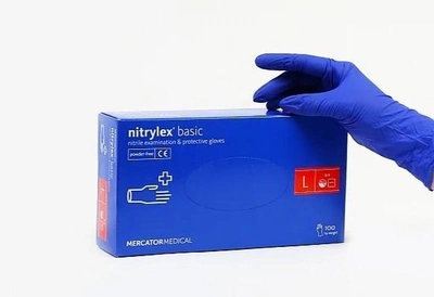 Рукавички нітрилові Nitrylex в синьому кольорі 100 шт/уп L