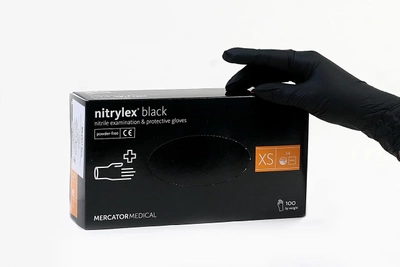 Рукавички нітрилові Nitrylex в чорному кольорі 100 шт/уп XS