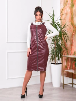 Жіночий сарафан екокожа Moskara burgundi red 50
