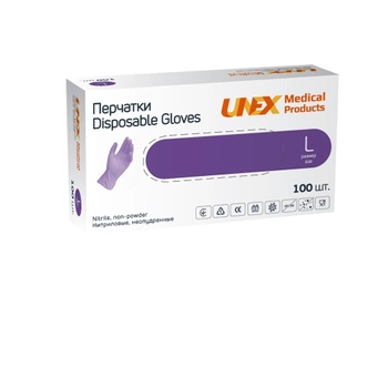 Перчатки Unex Medical Products нитриловые cиреневые нестерильные неопудренные L 50 пар (114-2020)