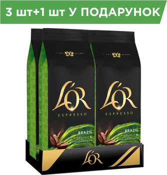 Упаковка кофе в зернах L'OR Espresso Brazil 100% Арабика 500 г х 4 шт (8711000464656)