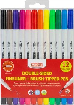Фломастеры-кисточки Maxi Brush-Tipped + лайнеры 2в1 12 цветов 12 шт (MX15239)
