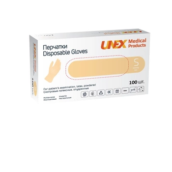 Перчатки Unex Medical Products латексные нестерильные опудренные S 100 пар (142-2020)