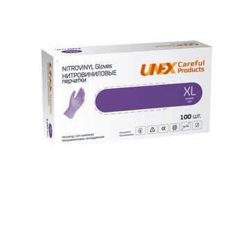 Рукавички Unex Careful Products нитровиниловые бузкові нестерильні неопудрені XL 50 пар (129-2020)