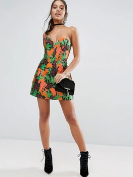 Цветочное жаккардовое купольное мини-платье ASOS AS250520-6 XL (78799XL) Зеленый