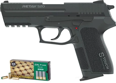 Пистолет стартовый Retay S20 кал. 9 мм. Цвет - black + 50 холостых патронов