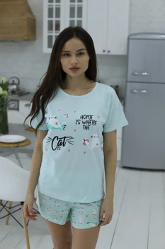 Пижама (футболка + шорты) Arcan Cats XL Голубая (A2271)