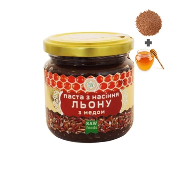 Паста з насіння льону з медом Ecoliya (200 гр) - RAW, перетерта на кам'яних жорнах, натуральний урбеч