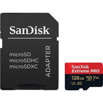 Карта пам'яті SanDisk Extreme microSDXC Extreme Pro 128GB Class 10 UHS-I (U3) V30 A2 W-90MB/s R-170MB/s +SD-адаптер