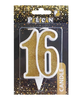 Свічка ювілейна для торту Pelican "16" ЗОЛОТО 7см Золотий Pelican (867116)