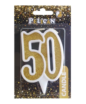 Свічка ювілейна для торту Pelican "50" ЗОЛОТО 7см Золотий Pelican (867150)