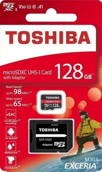 Карта памяти Toshiba microSDXC 128GB Exceria M303 Class 10 UHS-I + SD Adapter (THN-M303R1280E2)