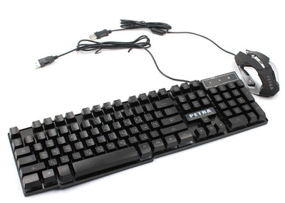 Комплект проводная клавиатура игровая LED и мышь Petra MK1 6965 (gr_011534)