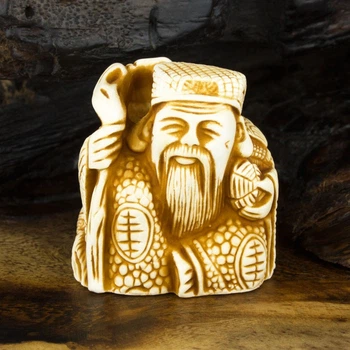 Статуэтка Нэцкэ Дзаошень Netsuke Гипс 3.4x3.1x3.1 см Бежевый (00659)