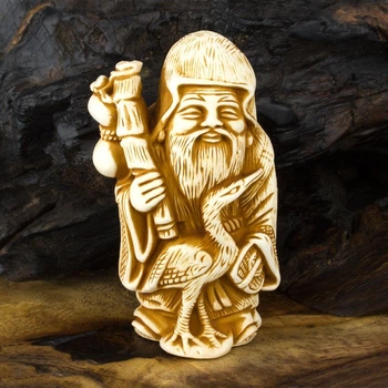 Статуэтка Нэцкэ Эбису с журавликом Netsuke Гипс 7.2x4.3x3.7 см Бежевый (00652)