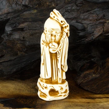 Статуэтка Нэцкэ Шоусин с посохом Netsuke Гипс 6.2x2x2.1 см Бежевый (00653)