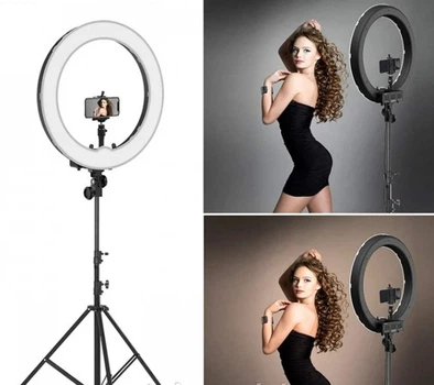 Кольцевая лампа профессиональная для фото и видео съёмки LED Soft Ring Light HQ-45 см. с держателем для телефона+стойка-штатив+ пульт (200см)