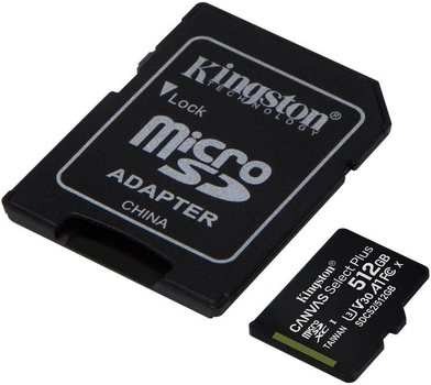 Kingston microSDXC 512GB Canvas Select Plus Class 10 UHS-I U3 V30 A1 + SD-адаптер (SDCS2/512GB)
