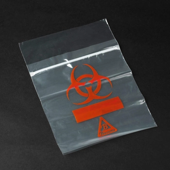 Мішок для транспортування біоматеріалів Starlab з символом «Biohazard» з подвійним карманом прозорий 100 шт / пак 05.0480