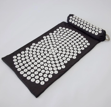 Масажний килимок Аплікатор Кузнєцова + валик масажер для спини/шиї/ніг/стоп/голови/тіла FitUp (F-00002) Чорно-білий