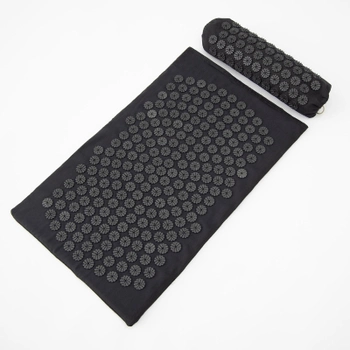 Масажний килимок Аплікатор Кузнєцова + валик масажер для спини/шиї/ніг/стоп/голови/тіла FitUp (F-00002) Чорно-чорний