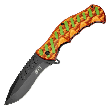Нож складной Skif Plus Funster (длина: 215мм, лезвие: 97мм, черное), зеленый-оранжевый